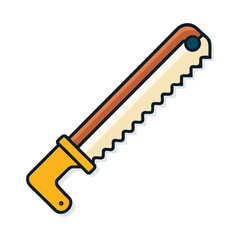 Flat design illustration of a classic hand saw with a yellow handle
