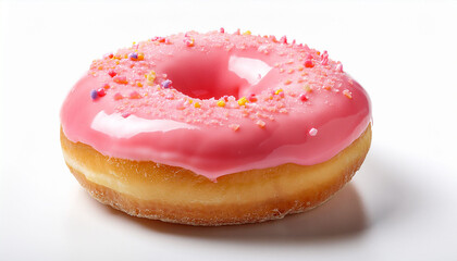 A Fluffy Squishy Donut Topped With A Glossy Pink Frosting And Sprinkles The Donut S Delicate Pillowy Texture Contrasts With The Smooth Glossy Icing Isolated On White Background