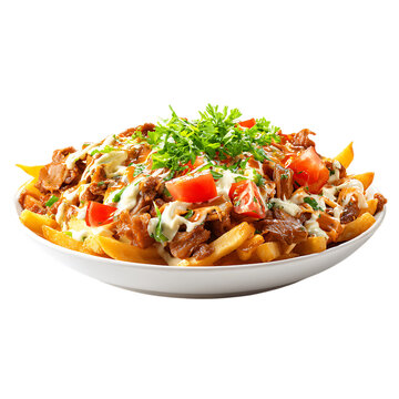 Crispy kapsalon layered with melted cheese PNG