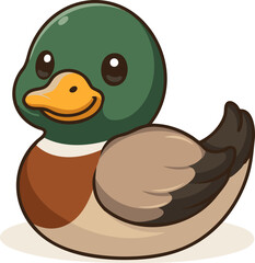 Cheerful yellow cartoon duck in kawaii style. Perfect for children’s illustrations, stickers, and prints.