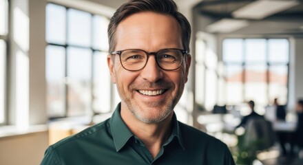 Smiling Mature Businessman Portrait in Modern Office