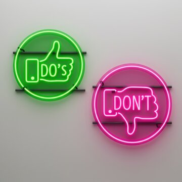 Green thumbs up do s and pink thumbs down don ts neon signs