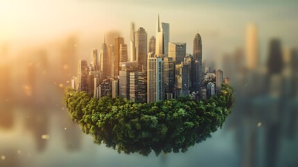 Naklejka premium A floating city on an island of green trees a beautiful photo of futuristic sustainable architecture