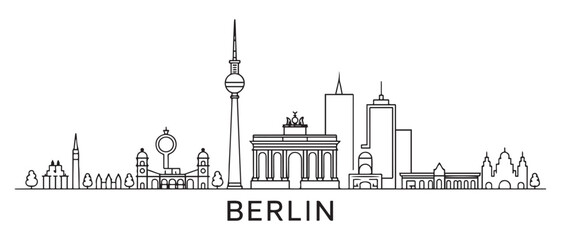 Fototapeta premium Berlin Line Art skyline. Travel Berlin famous landmarks. Business and tourism concept for presentation, banner, web site. with white background
