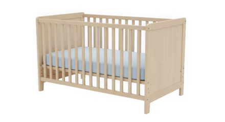 Classic beige wooden baby crib with mattress a safe and cozy sleep space for infants transparent background