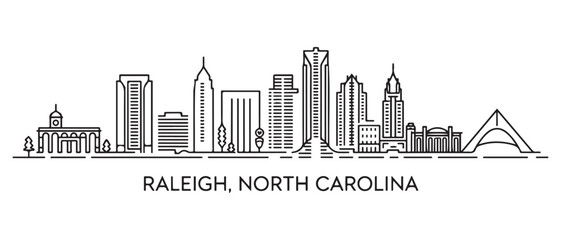 Fototapeta premium Raleigh Line Art skyline horizontal banner. Raleigh, North Carolina. Vector template for your design. with white background