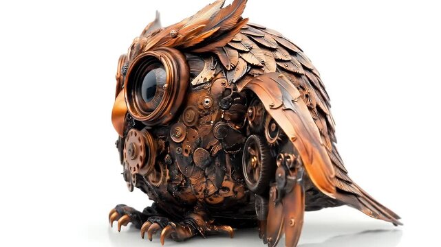 Steampunk owl statue crafted with metallic gears