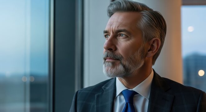 Thoughtful Mature Businessman Looking Out Window