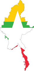 Myanmar Map With a Flag Fill