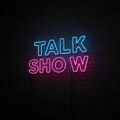 Obraz premium Bright neon talk show sign illuminates the darkness