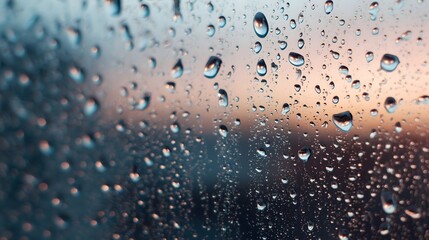 Raindrops on Glass at Sunset