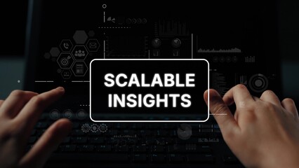 Hands Typing on a Keyboard with Digital Interface for Scalable Insights in Technology and Data Analysis. Asymptotic smart data analytic.