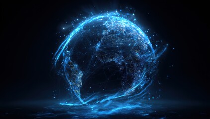A glowing, digital globe