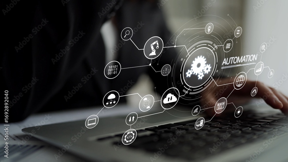 Aufkleber modern automation drives workflow efficiency by connecting systems, people, and data. with intellige
