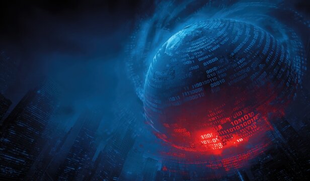 Digital Earth over a futuristic city at night