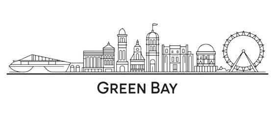 Green Bay Line Art skyline. Travel Green Bay famous landmarks. Business and tourism concept for presentation, banner, web site. with white background