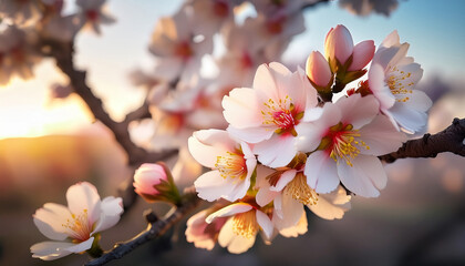 Close Up Of Brunches Full Of Flowers Of An Almond Tree Also Known As Prunus Dulcis Or Prunus Amygdalus Beautiful Blossoms Attracting Pollinators With An Essential Function For The Health Of The Tree
