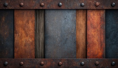 Rustic, weathered wooden planks with metal accents