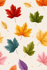 Obraz premium Seamless autumn pattern with colorful falling maple leaves creating a vibrant and festive fall design