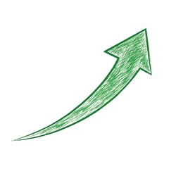 Hand drawn green arrow curving upward on white background curve growth isolated on a white transparent background png file download.

