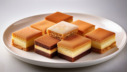 Delicious Squares Of Dessert On A White Plate