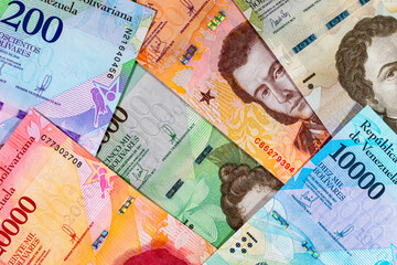 Venezuelan bolivar banknote. Venezuelan money. Background of paper money.