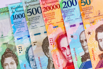 Venezuelan bolivar banknote. Venezuelan money. Background of paper money.