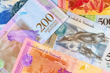 Venezuelan bolivar banknote. Venezuelan money. Background of paper money.