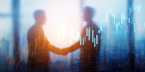 Business people shaking hands and collaborating on financial data analysis