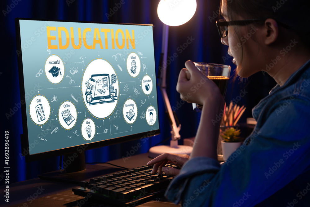 Poster e-learning website with sofware for student to study online on the internet network brisk
