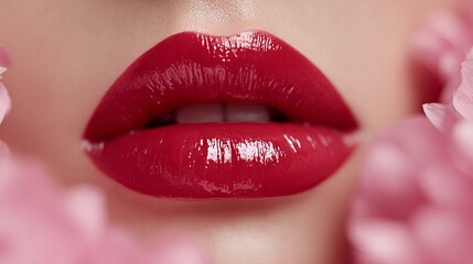 Obraz premium Radiant Red Lips with Glossy Sheen – Immersive Beauty Composition for Digital Wellness and Inclusive Cosmetics Branding