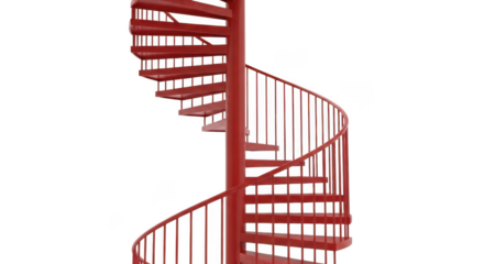 Red spiral staircase ascending into darkness architectural design element