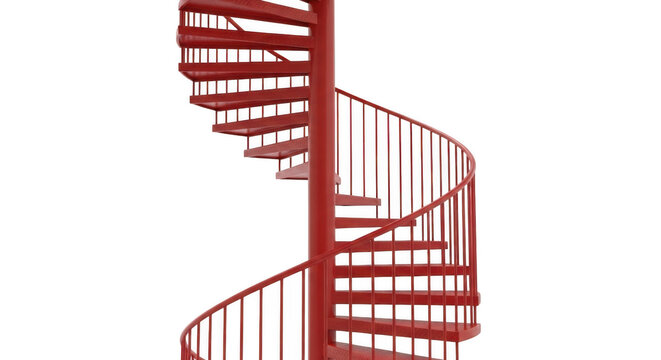 Red spiral staircase ascending into darkness architectural design element