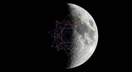Crescent moon with celestial network
