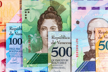 Venezuelan bolivar banknote. Venezuelan money. Background of paper money.