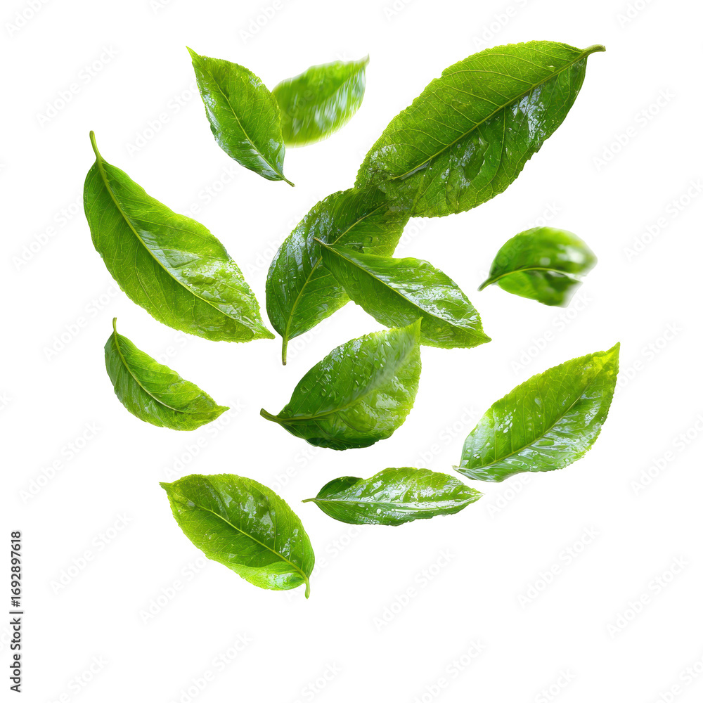 Poster leaves falling gracefully in a soft light setting create a serene and refreshing atmosphere in natur