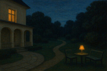 Garden in the estate. Evening.