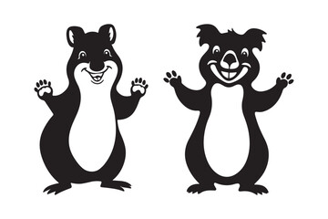 Two happy cartoon animals waving hello