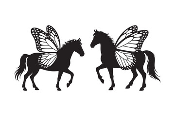 Two silhouette horses with butterfly wings fantasy art