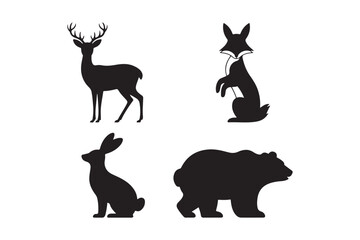 Four silhouette forest animals deer fox rabbit bear collection
