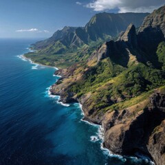 Fototapeta premium Dramatic coastal mountains meet azure ocean