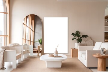 A Tranquil and Stylish Living Room Interior Design Featuring Neutral Tones and Modern Furniture