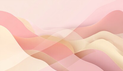 Obraz premium Abstract background of soft, flowing shapes in pastel pink and beige tones. Layered, wavy forms create a smooth, ethereal effect