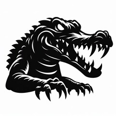 Obraz premium Fierce allgigator head with sharp teeth and claws emerging in a striking black and white graphic style