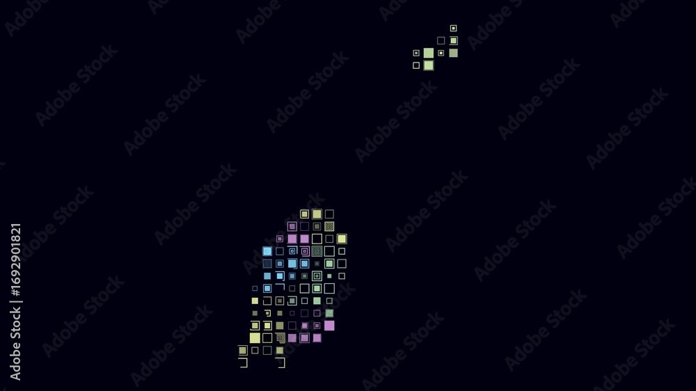Poster grenada map animation. shape of the country with pulsating colored dots. large size square blocks. d