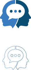 Design a sophisticated and modern logo for Echo Minds, a service focused on communication, consulting, or therapy. The logo should feature two interconnected human head silhouettes with a shared speec