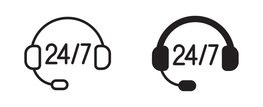 24 7 Customer Support Headset icon set,  Live chat icon pack. Customer service and support icon , vector illustration . 