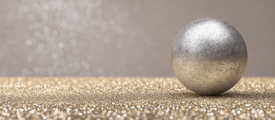 Silver sphere on a bed of gold glitter