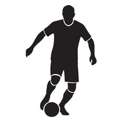 Soccer player dribbling ball black silhouette icon