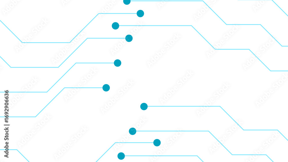 Poster abstract minimal futuristic circuit board style background. cyan blue linear connections and circula